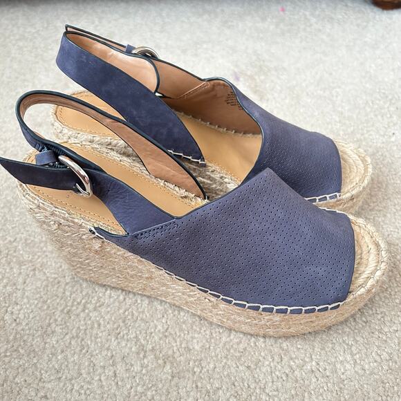 Marc Fisher Boho Blue Andela Perforated Platforms Wedges Espadrilles size 8 - Picture 1 of 16
